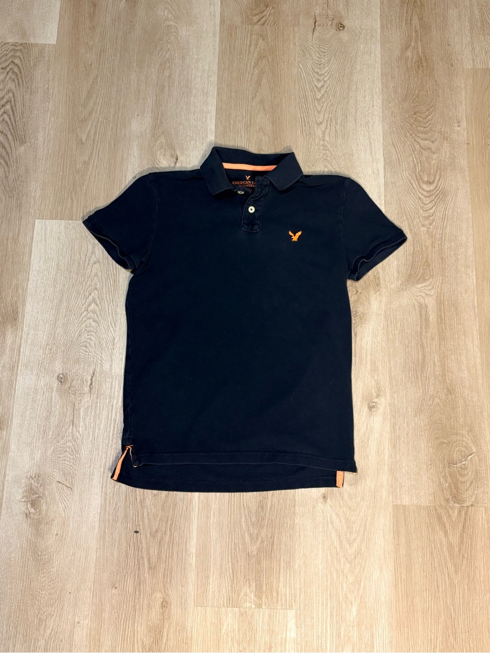 American Eagle Black & Orange Polo Size Small Skater Grunge Summer Cotton